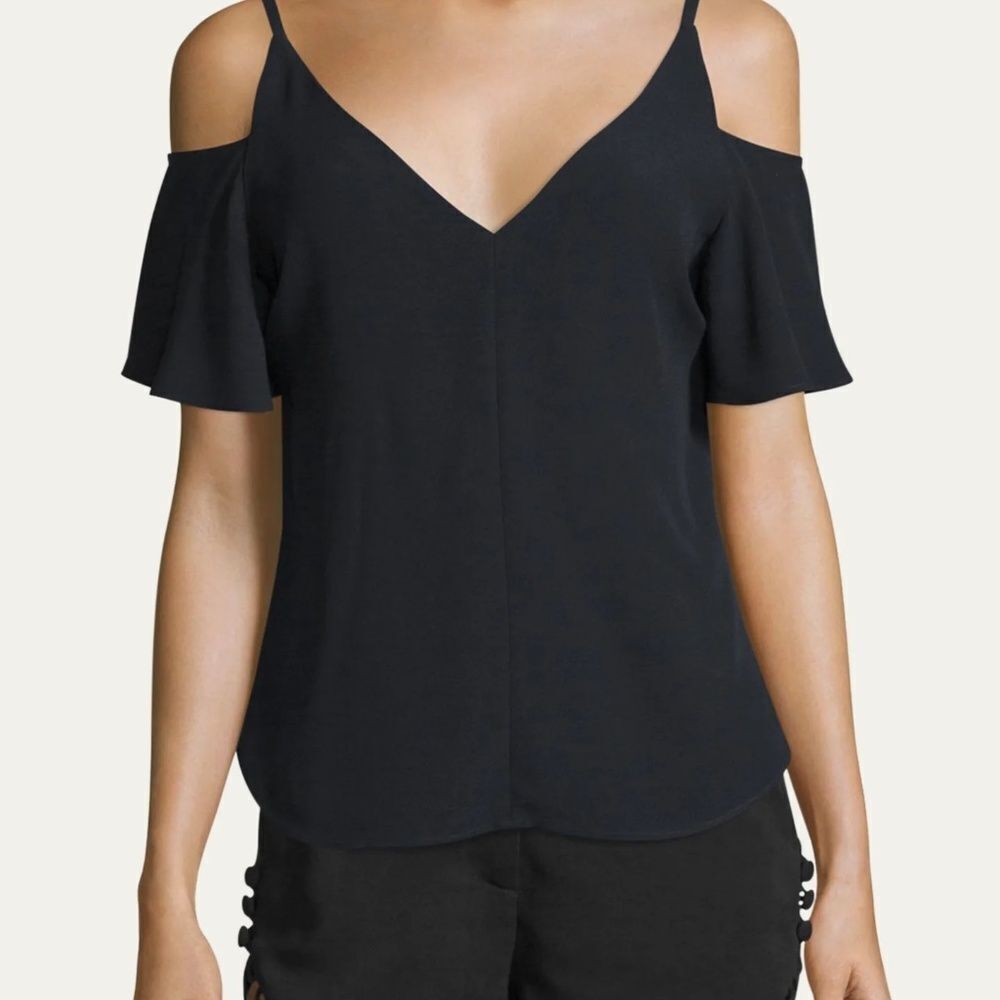 A.L.C. Olivia Black Crepe Cold Shoulder Top Sz 8